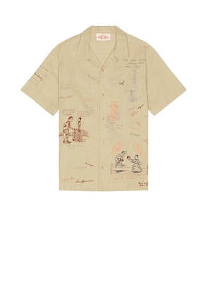 Samuel Zelig Yearbook Camp Shirt in Khaki - Brown. Size M (also in S).
