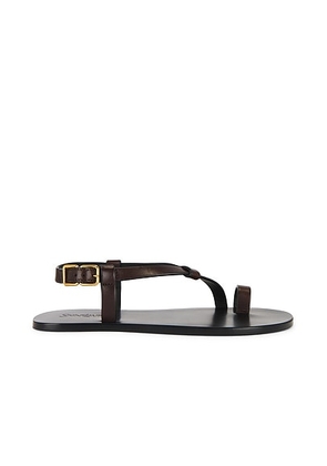 Saint Laurent Party Flat Sandal in Ultra Dark Brown - Chocolate. Size 35 (also in 35.5, 36, 36.5, 37, 37.5, 38.5, 39, 39.5, 40, 41, 42).