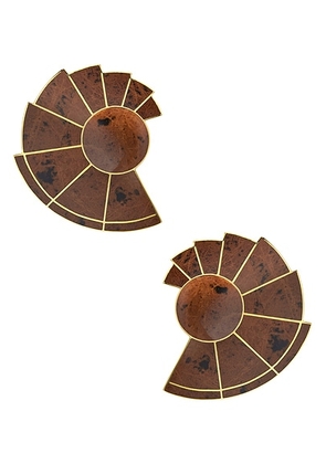 SORDO Nautilus Earrings in 24k Gold Plated Brass - Brown. Size all.