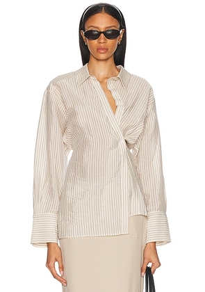 Rohe Asymmetric Waisted Striped Shirt in Cream & Navy Stripe - Cream. Size 42 (also in ).
