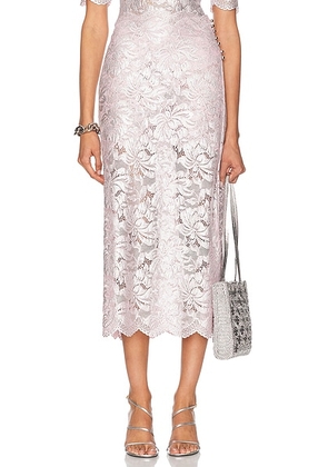 RABANNE Lace Midi Skirt in Powder Pink & Silver - Blush. Size 40 (also in 42).