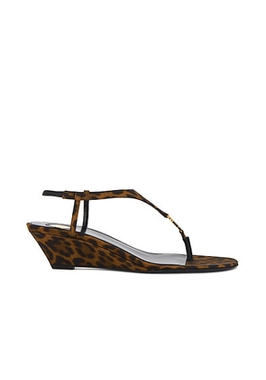 Saint Laurent Cassandra Sandal in Manto Naturale & Nero - Brown. Size 36 (also in 36.5, 37, 37.5, 38, 38.5, 39, 40, 41, 42).