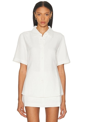 RENGGLI Short Sleeve Linen Button Up Top in Bone - White. Size M (also in L, S, XS).