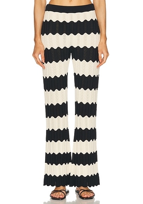 SIMONMILLER Moji Knit Pant in Black & Macadamia Wave Stripe - Black,White. Size L (also in M, S, XS).