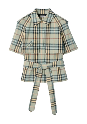Burberry checked belted trench shirt - Blue