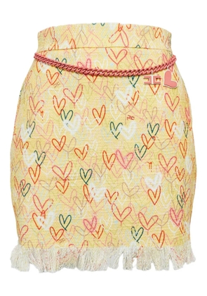 Elisabetta Franchi Pre-owned heart-pattern fringe skirt - Yellow