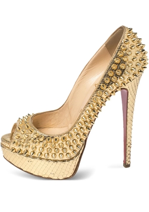 Christian Louboutin Pre-Owned studded python-embossed platform pumps - Gold