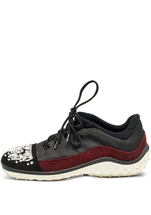 Miu Miu Pre-Owned crystal-embellished suede sneakers - Black
