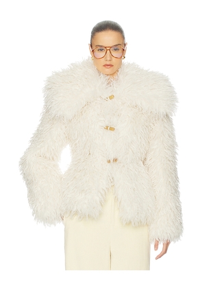 Helsa Dramatic Collar Faux Shearling Jacket in Ivory. Size M. Also in S.