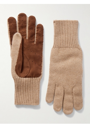Brunello Cucinelli - Suede-Trimmed Cashmere Gloves - Men - Brown - M