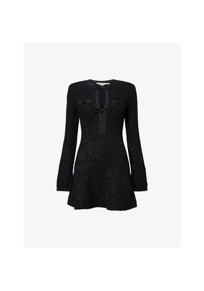 Womens Self Portrait Sequin Long-Sleeves Knitted Mini Dress