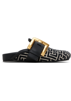 Balmain Black & Beige Anthem Mule Loafers