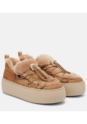 Roger Vivier Viv' Up embellished shearling and suede sneakers