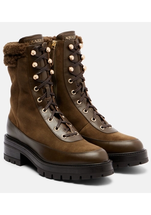 Aquazzura Very Cortina shearling-trimmed suede lace-up boots