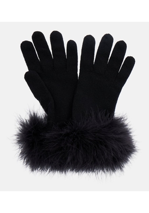 Valentino VLogo feather-trimmed virgin wool gloves