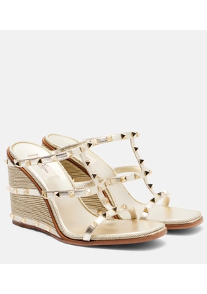 Valentino Garavani Rockstud metallic leather espadrille wedges