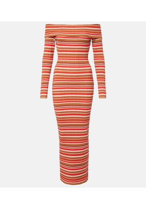 Bananhot Bonnie ribbed-knit striped off-shoulder maxi dress