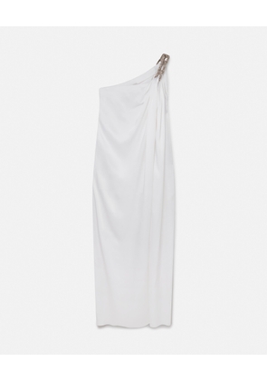 Stella McCartney - Falabella Crystal Chain Double Satin One-Shoulder Gown, Woman, White, Size: 40