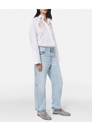 Stella McCartney - Floral Comely Panel Oxford Shirt, Woman, Pure White, Size: 38