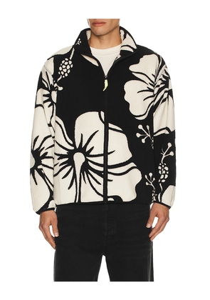 Duvin Design Hibiscus Full Zip Sherpa Jacket in Black. Size L. Also in M, S, XL/1X.