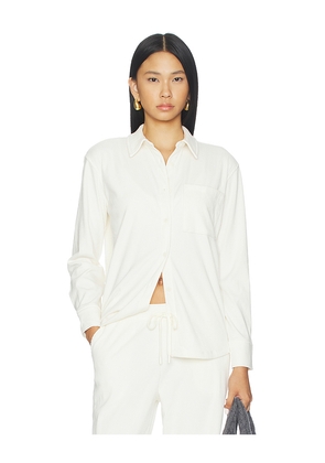 Beyond Yoga Breathe Easy Corduroy Button Front Shirt in Cream. Size L. Also in M, XL, XS.