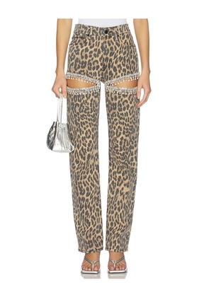 Good American Leopard Good Icon Straight Diamond Jeans in Brown. Size 0. Also in 10, 12, 14, 16, 18, 2, 20, 22, 24, 4, 6, 8.