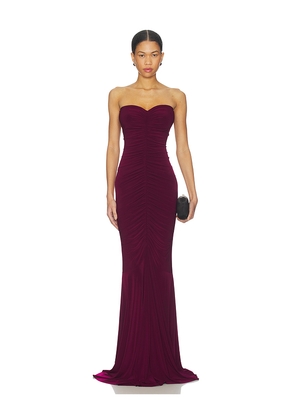 Norma Kamali x REVOLVE Strapless Shirred Front Fishtail Gown in Burgundy. Size L. Also in M, S, XS, XXS.