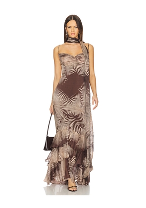 ROCOCO SAND Cowl Maxi Dress With Sash in Brown. Size L. Also in M, S, XL, XS, XXS.