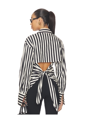 SIMONMILLER Loch Striped Poplin Button Up in Black. Size L. Also in M, S, XS.