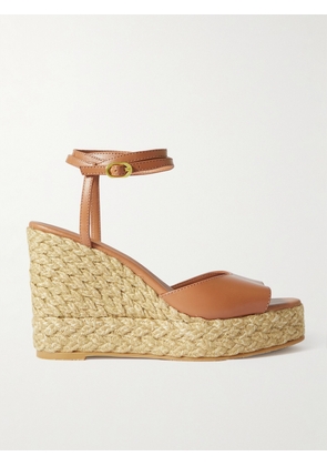 Stuart Weitzman - Barelynude Leather Espadrille Wedge Sandals - Brown - US5,US5.5,US6,US6.5,US7,US7.5,US8,US8.5,US9,US9.5,US10,US10.5,US11,US11.5,US12