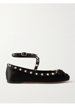 Valentino Garavani - Rockstud Leather-trimmed Satin Ballet Flats - Black - IT35,IT36,IT36.5,IT37,IT37.5,IT38,IT38.5,IT39,IT39.5,IT40,IT40.5,IT41,IT41.5,IT42