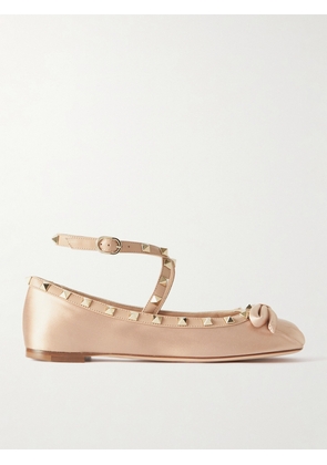 Valentino Garavani - Rockstud Leather-trimmed Satin Ballet Flats - Neutrals - IT35,IT36,IT36.5,IT37,IT37.5,IT38,IT38.5,IT39,IT39.5,IT40,IT40.5,IT41,IT41.5,IT42