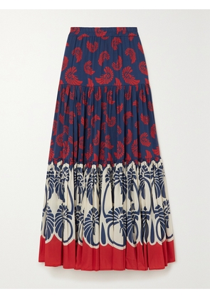 La DoubleJ - Tiered Printed Cotton And Silk-blend Maxi Skirt - Blue - xx small,x small,small,medium,large,x large,xx large