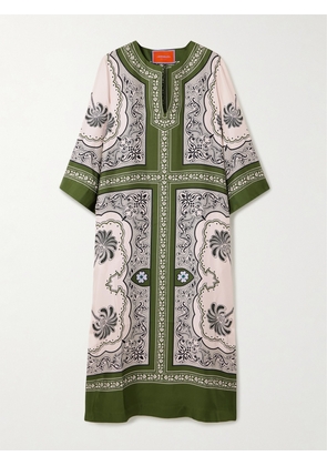 La DoubleJ - Printed Silk-satin Twill Kaftan - Green - xx small,x small,small,medium,large,x large,xx large