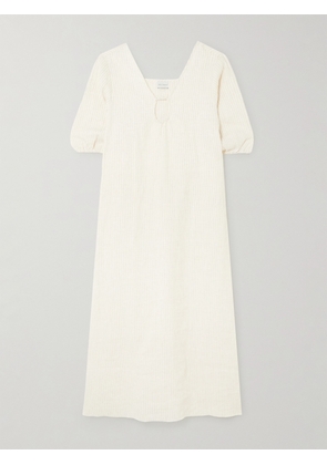 Deiji Studios - Squared Cutout Striped Linen Midi Dress - Cream - XXS/XS,XS/S,S/M,M/L,L/XL