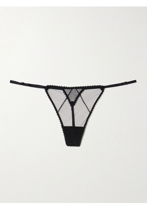 Kiki de Montparnasse - Perle Embroidered Mesh Thong - Black - x small,small,medium,large,x large
