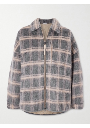 Brunello Cucinelli - Bead-embellished Padded Checked Brushed Jacquard Jacket - Gray - small,medium,large
