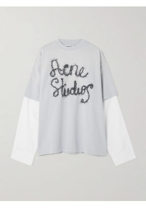 Acne Studios - Layered Embroidered Cotton-jersey And Poplin T-shirt - Blue - xx small,x small,small,medium,large,x large