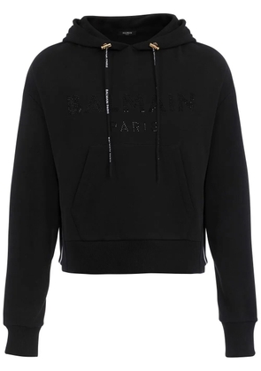 Balmain rhinestone cotton hoodie - Black