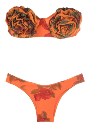 Amir Slama floral-appliqué bustier bikini set - Orange