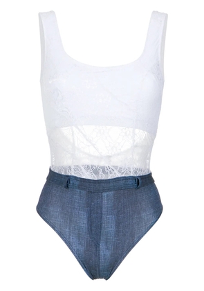 Amir Slama lace and denim swimsuit - White