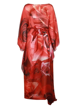 Roberto Cavalli rose-print silk kaftan dress - Red