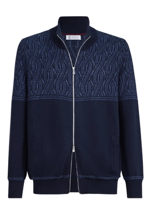 Brunello Cucinelli jacquard cable cotton cardigan - Blue