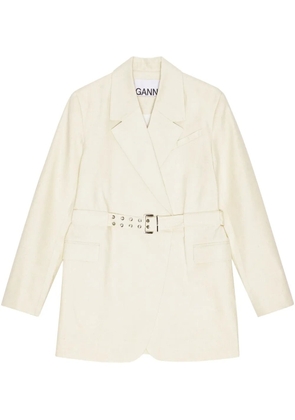 GANNI Belted Melange blazer - Neutrals