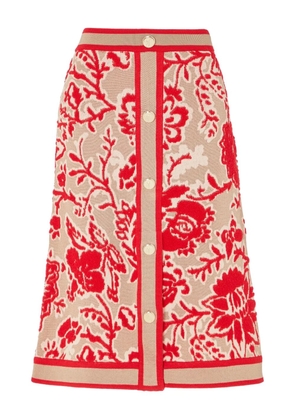 Temperley London Francis floral-pattern buttoned knit midi skirt - Neutrals