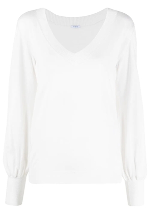 Malo bishop-sleeve V-neck knitted top - White