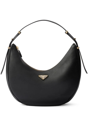 Prada large logo-plaque leather shoulder bag - Black