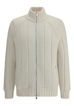 Brunello Cucinelli ribbed zip-front cashmere cardigan - White