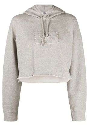 GANNI logo-embossed cropped hoodie - Grey