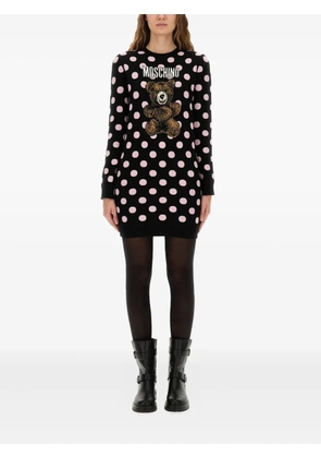 Moschino polka-dot pattern teddy-embellishment mini dress - Black